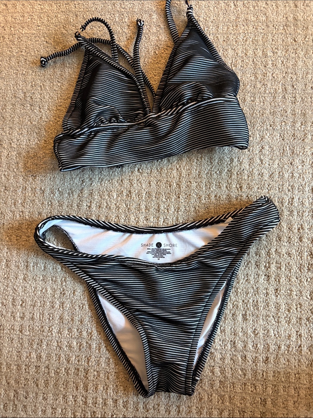Shade & Shore Black and White Striped Women's Bikini Set